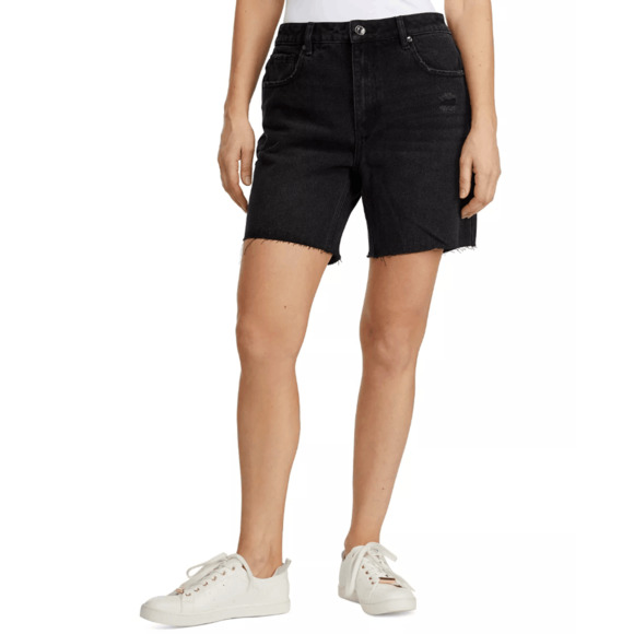 New Numero Womans Sz 27 High Rise Denim Shorts Black Distressed NWT - Picture 1 of 7